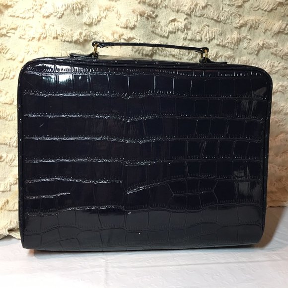 Estee Lauder Navy Blue Faux Crocodile Leather Cosmetic Zip Train Travel Case Bag - Picture 2 of 16